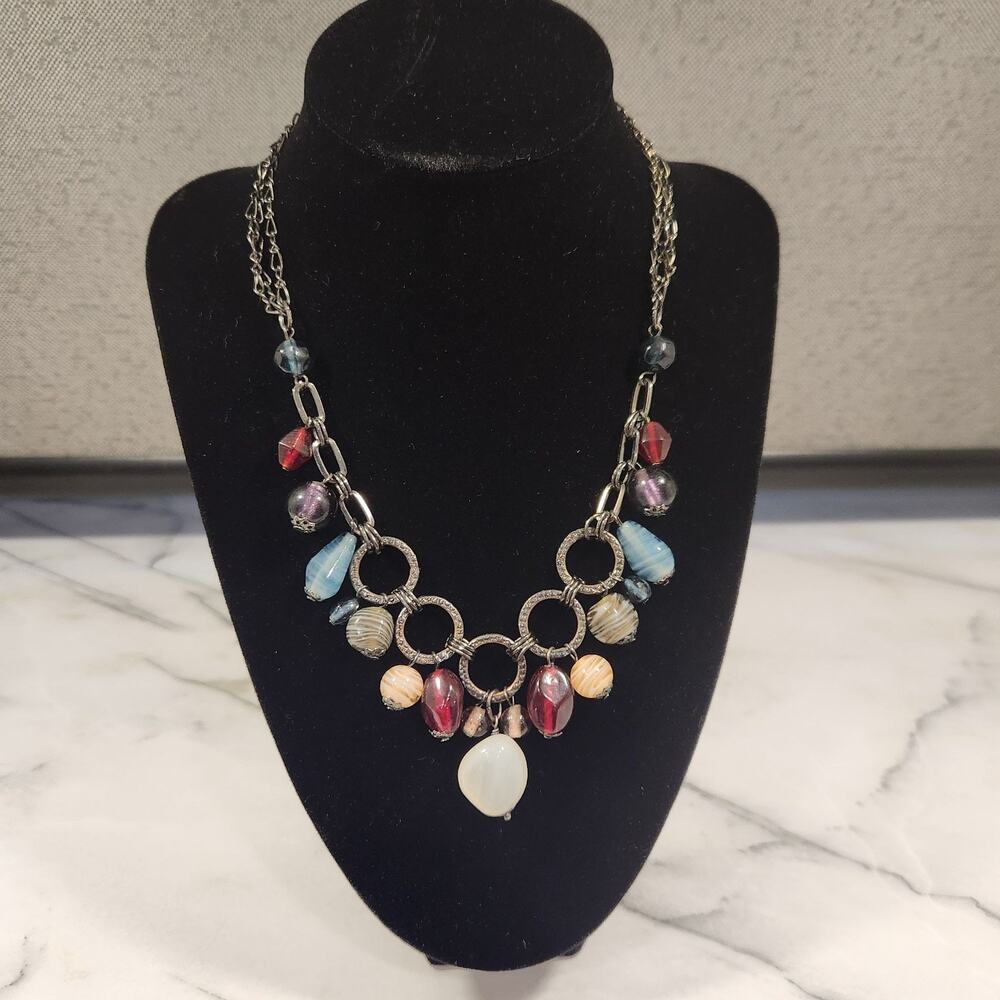 Premier Designs Boho Art Glass Swirl Bead Gun Metal Charm Necklace - Picture 2 of 10